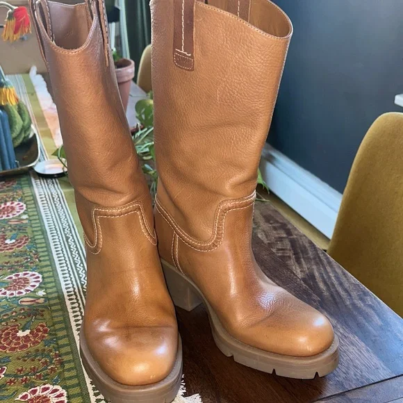 Chloe Neva Tan Leather Heeled Boots Size 40/Fit like women’s 9.5 - Picture 7 of 10